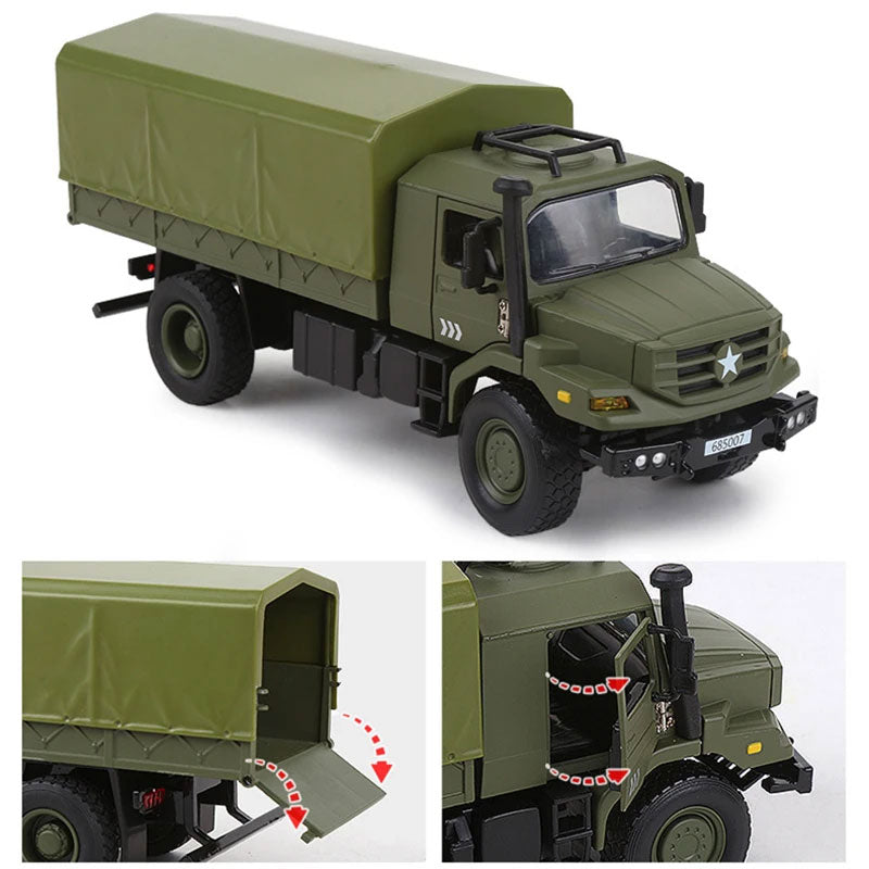 Caminhão Militar Verde – Miniatura 1:36 com Capota Removível